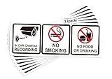 12Pack No Smoking in Car Camera Recording No Eating or Drinking Signs 1.75 X 5 Inch-Cars Vehicles Safety Warning Window Stickers Food and Beverage Signs for Cars Vehicles