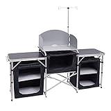 Nice C Camping Kitchen Table, Folding Table, Upgrade Light Stand and Windshield Cooking Station & 3 Organizers, Carry Bag for Outdoor, Beach, BBQ, Picnic, Cooking, Indoor, Office(Silver)