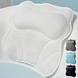 WONDERfoam Thick Padded Ergonomic Bath Pillow for Tub, Support for Head Neck and Back, Slip-Resistant, Machine Washable Breathable Quick Dry Mesh Bathtub Headrest Pillows, Spa Rest Accessories, White