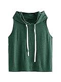 SweatyRocks Women's Summer Sleeveless Hooded Tank Top T-Shirt for Athletic Exercise Relaxed Breathable Deep Green L