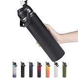 Fijinhom 24oz Insulated Stainless Steel Water Bottle, Wide Mouth Double Wall Vacuum, Silicone Straw, Sweat & Leak Proof, BPA Free Insulated Water Flask for Travel, Keep Cold 24h Hot 12h, Black