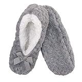 BambooMN Adult Super Soft Warm Cozy Fuzzy Soft Touch Slippers Non-Slip Lined Socks, Grey, Extra Large 1 Pair