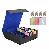 Venssu Card Storage Box For Trading Cards With Dedicated Card Supporters,3000+ Mtg Deck Box With 24 Colorful Divider Tabs,Trading Card Storage Fits For Magic Game Cards (Black and Blue)