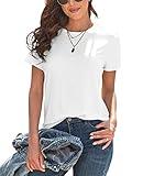 KevaMolly Basic White T Shirts for Women UPF 50+ Short Sleeve Casual Solid Summer Tops Trendy Solid Loose Fit Tshirt L