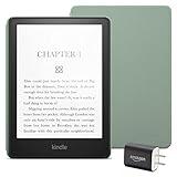 Kindle Paperwhite Essentials Bundle including Kindle Paperwhite (16 GB) - Black - Without Lockscreen Ads, Leather Cover - Agave Green, and Power Adapter