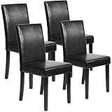 FDW Dining Chairs Set of 4,Dining Room Chairs,Side PU Cushion Chairs with Waterproof Surface and Wood Legs,for Kitchen Restaurant and Living Room,Leather Black