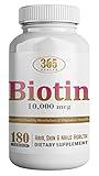 365 Health Extra Strength Biotin 10,000 mcg (Vitamin B7) 180 Count Tablets - Biotin Supplements for Healthy Hair Skin & Nails for Adults