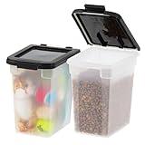 IRIS USA Airtight Dog Food Storage Container, Up to 10 lbs Each, 2 Pack, for Dog Cat Bird and Other Pet Food Storage Bin, Keep Fresh, Translucent Body, BPA Free, Clear/Black