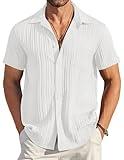 COOFANDY Beach Shirts for Men Short Sleeve Casual Button Down Shirt for Men Summer Linen Shirts Fashion Summer Hawaiian Shirt A-White