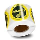 300 Labels - Peanuts Allergy Warning Stickers, 1.5 inch Circle Dots Peanuts Allergies Food Advisory Allergens Warning Deli Restaurant Bakery Packaging Sticker Roll - Allergy Alert Labels