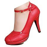 getmorebeauty Women's Vintage Retro Strappy Red Prom Shoes Dress High Heels (US 8, Red)