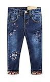 KIDSCOOL SPACE Little Girls Jeans, Colorful Stars Embroidered Slim Ripped Fashion Denim Pants, Blue,4-5 Years