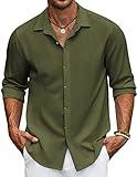 COOFANDY Men Wedding Shirt Long Sleeve Wedding Attire Beach Wedding Camp Army Green