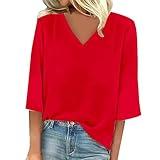 amazonoutletclearancesalestodayamazonprime Deals Today Womens 3/4 Length Sleeve Shirts Summer Lace V Neck Dressy Casual Tops Trendy Vacation Boho Floral Blouses Returns Coupons Discounts Red-2 XL