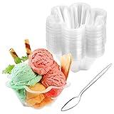 Qeirudu 50 Pack Ice Cream Bowls with Spoons - 8 oz Clear Dessert Cups Disposable Sundae Bar Supplies for Serving Party Dessert, Yogurt Parfait, Fruit