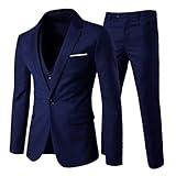 Cloudstyle Mens 3-Piece Suit Notched Lapel One Button Slim Fit Formal Jacket Vest Pants Set, Medium Navy Blue