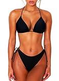 OZICERD 2 Piece Bikini Sets for Women Tummy Control Swimsuits Bikini Tops Full Coverage Bottoms Bathing Suit Black S