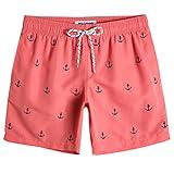 MaaMgic Mens Quick Dry Anchor Swim Trunks with Mesh Lining Swimwear Bathing Suits,Red-glm009,Large