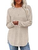 Saloogoe Sweaters for Women 2024 Fall Outfits for Women Tunic Pullover Crewneck Tops Long Sleeve Shirts for Women Lightweight Beige XL