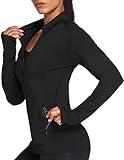 PINSPARK Women Workout Jackets Running Yoga Active Jacket Zipper Track Tops Long Sleeve Sportswear Black L