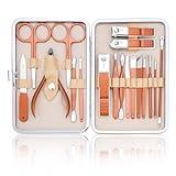 Professional Nail Care Kit - 18-Piece Manicure Set with Stainless Steel Ingrown Nail Toenail Cuticle Cutter Clipper Pedicure Kit,Grooming Kits with Portable Travel Case.(Rose Gold)