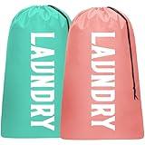 2 Pack Large Travel Laundry Bag, Dirty Clothes Travel Bag with Drawstring, Heavy Duty Laundry Bag for Dorm Camp Traveling, Fit a Laundry Hamper for Students College