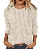 JomeDesign Womens Sweaters 2024 3/4 Sleeve Tops Trendy Casual Tunic Tops Winter Clothes Apricot