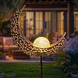 HOMEIMPRO Moon Solar Garden Lights Outdoor Decor Stakes, Waterproof Crackle Glass Metal Lights for Lawn, Patio Accessory, Backyard Decorations Garden Birthday Gifts Mom Grandma (Bronze)