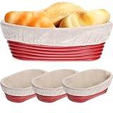 Hushee 3 Pieces 10 Inch Oval Shaped Proofing Basket bread proofing basket with Scraper Cotton Liner Red Oval Banneton Basket Dough Proofing Bowl Bread Making Tools for Home Sourdough Bread Baking