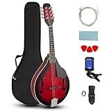 Ktaxon A-Style Mandolin Instrument Kit, 8 Strings Acoustic Mahogany Wood Mandolins Musical with Tuner, Thickened Gig Bag, Shoulder Strap, Picks for Beginners (Red Sunburst)