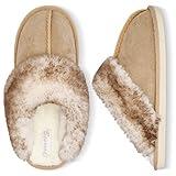 Besroad Womens Furry Faux Fur Slippers Cozy Memory Foam House Slippers Soft Flat Slide Sandals Indoor Outdoor Slippers Brown 8-9