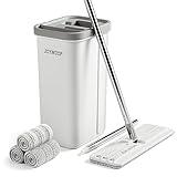 JOYMOOP Mop and Bucket with Wringer Set, Hands Free Flat Floor Mop and Bucket, 60" Mop with 3 Reusable Microfiber Pads, Wet and Dry Use, Floor Cleaning System