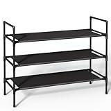 Sakugi Shoe Rack with Non-Woven Fabric - X-Large Shoe Organizer, 3-Tier Shoe Storage Rack, Sturdy Shoe Rack for Closet, Garage & Corridor, Stackable Shoe Rack for Entryway, Black