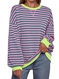 Trendy Queen Oversized Sweatshirt for Women 2024 Fall Crewneck Striped Long Sleeve Shirts Hoodies Preppy Top Y2K Outfits