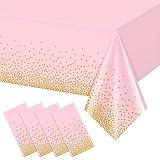 FunnyPars 4 Pack Pink and Gold Plastic Tablecloth for Parties, Disposable Table Cloth Rectangle Tables, Stamping Dot Confetti Light Birthday Wedding Baby Shower Party, 54''x108''