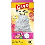 Glad Trash Bags, Tall Kitchen Quick-Tie Garbage Bags, OdorShield 13 Gallon White Trash Bag, Gain Moonlight Breeze with Febreze Freshness, 40 Count