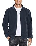 COOFANDY Mens Polar Fleece Zip Up Jacket Soft Fleece Jackets Lightweight Warm Winter Coat Casual Outwear Navy Blue Large