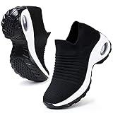 HKR Walking Shoes for Women Summer Slip On Platform Tennis Sneakers Breathable, Black/White US 9(ZJW1839heibai41)