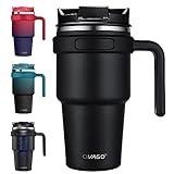 CIVAGO 20 oz Tumbler Mug with Lid and Straw, Insulated Travel Coffee Mug with Handle, Double Wall Stainless Steel Vacuum Coffee Tumbler, Thermal Coffee Cup, Flip lid, Black