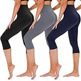 TNNZEET 3 Pack Capri Leggings for Women - Tummy Control Black Leggings High Waisted Yoga Pants Workout Cycling Leggings