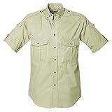 Tag Safari Shooter Shirt for Men Short Sleeve, 100% Cotton, Sun Protection for Outdoor Adventures - Stone - 3X-Large