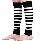 Mysocks Leg Warmers Extra Soft Stylish Fancy Winter 80s Party Dance Striped Long Legwarmers for Women Girls Ladies Striped White Black