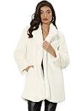 Allegra K Women's Faux Fur Coat Lapel Warm Overcoat Winter Open Front Fluffy Jackets Large White