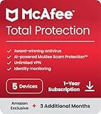 McAfee Total Protection 2024 | 5 Devices | 15 Month Subscription | Cybersecurity software includes Antivirus, Secure VPN, Password Manager, Dark Web Monitoring | Amazon Exclusive | Download