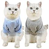 2Pc Pet Cat Sweaters for Cats Hairless Cat Cotton Shirts for Cats Pet Clothes Pullover Kitten Sports Fan Pet T-Shirts with Sleeves Cats & Small Dogs Apparel (Blue & Grey, Small)