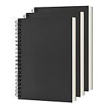 DSTELIN Blank Spiral Notebook, 3-Pack, Soft Cover, Sketch Book, 100 Pages / 50 Sheets, 7.5 inch x 5.1 inch, 100GSM, (Black)