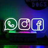 Alkkign Trending Social Media Neon Signs Social Media LED Neon Sign Dimmable Media Symbols Neon Light Signs Colorful Social Media Plaque Neon Light USB Powered for Wall Decor for Live Room, Game Room,