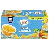 Dole Diced Peaches in 100% Juice^ - Dole Fruit Bowls Snacks - 4 oz Fruit Bowls - 12 Pack