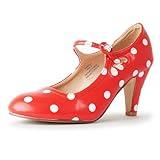 J. Adams Pixie Mary Jane Shoes Women Oxford Pumps - Cute Low Kitten High Heels - Retro Vintage Shoes for Women 1950s Mary Janes Round Toe Shoe with Ankle Strap - Women Dress Shoes