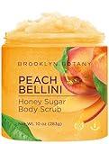 Brooklyn Botany Peach Bellini Honey Sugar Scrub for Body 10 oz – Deeply Hydrating and Gently Exfoliating Body Scrub for Women and Men – Moisturizing and Nourishing the Skin